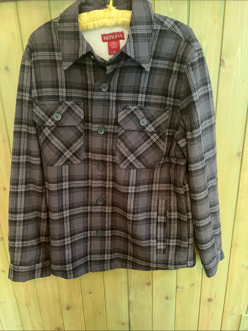 Merona Men’s M grey & black button down plaid lined flannel shirt jacket